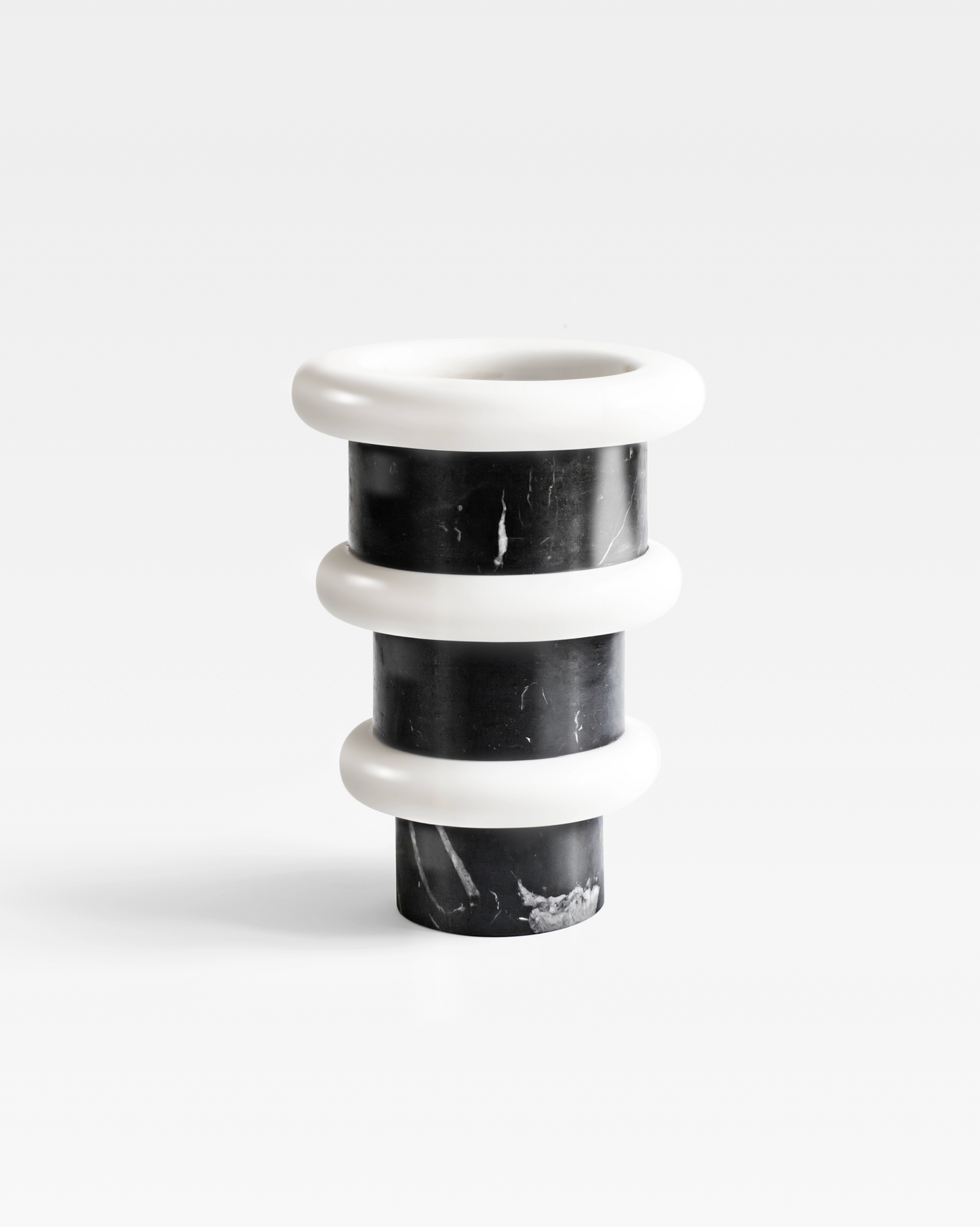 Luxurious handcrafted vase in Nero Marquina and Thassos marble designed by Sandro Lopez