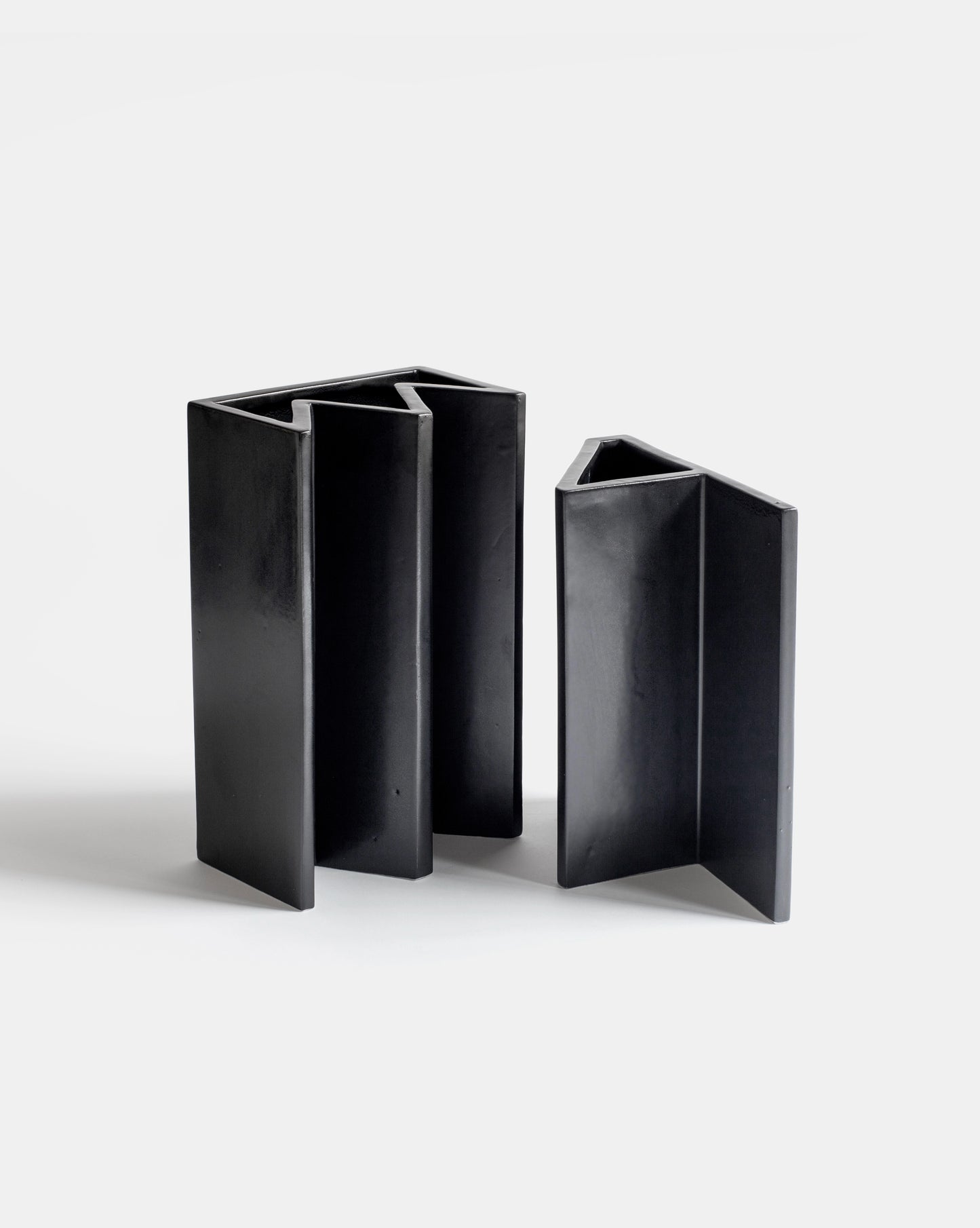 Matte black Knight and king Vases from the Kish o Mat collection Sandro Lopez Milano.