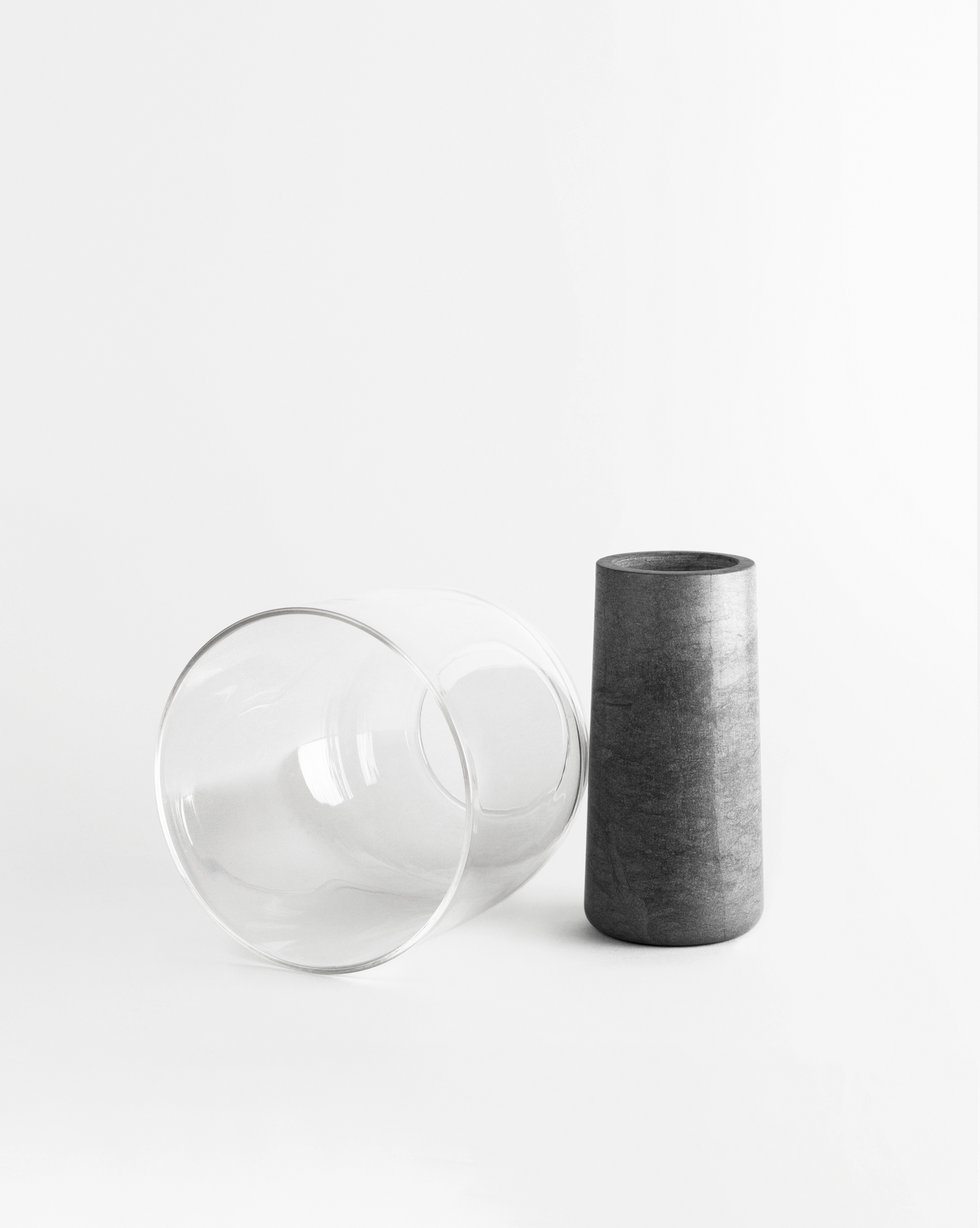 Grey fossena marble and handblown glass Abito vase