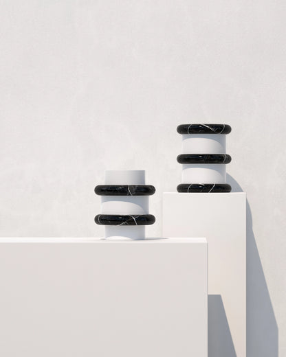 Black and White marble vases from the Lumière collection still life composition.