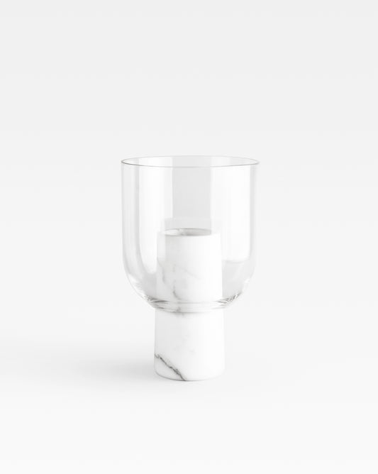 Abito vase in white statuario marble and handblown glass