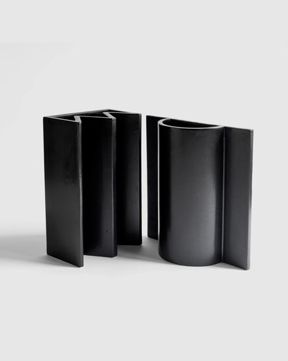 Handcrafted matte black king and Queen Vasea, showcasing a geometric and elegant design.