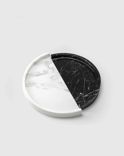 Modern home decor featuring black and white marble tray