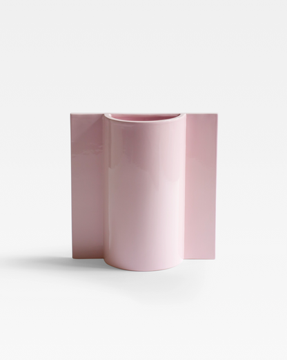 Front view of the Pink Queen Vase, highlighting its tall and elegant form with a bold pink ceramic finish.