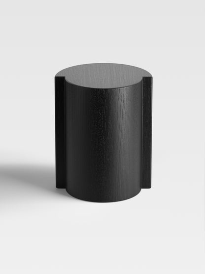 Lei side table in black-stained oak, elegant handcrafted Italian furniture — minimalist and organic for modern living room design.
