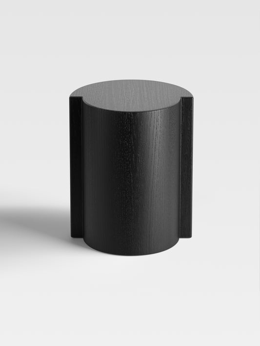 Lei side table in black-stained oak, elegant handcrafted Italian furniture — minimalist and organic for modern living room design.
