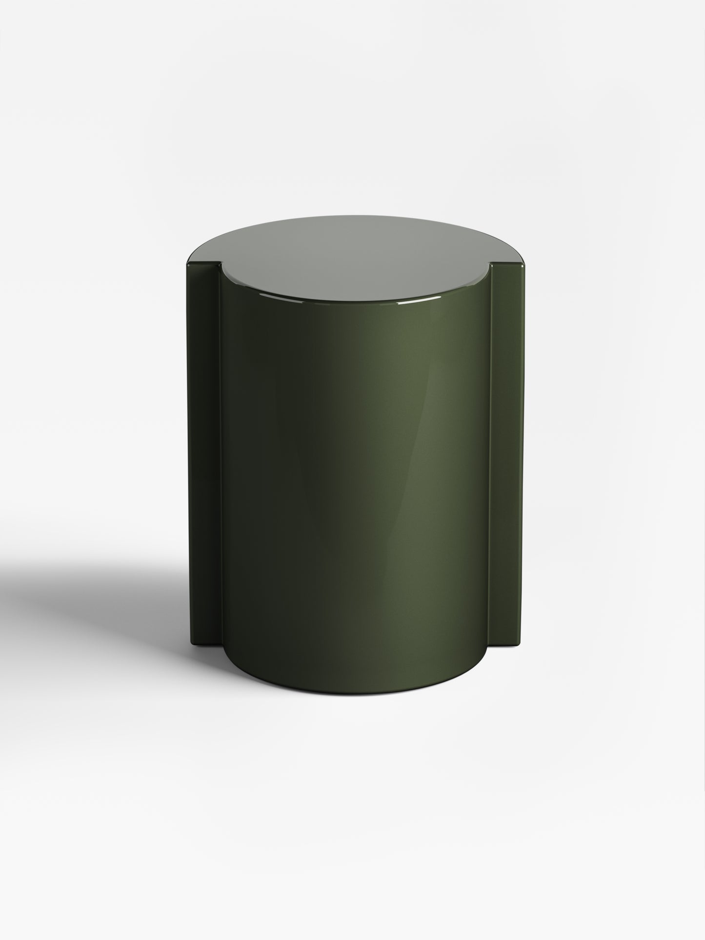 Lei side table in muted olive lacquer, handcrafted collectible design from Italy — minimalist and artistic for refined interiors.