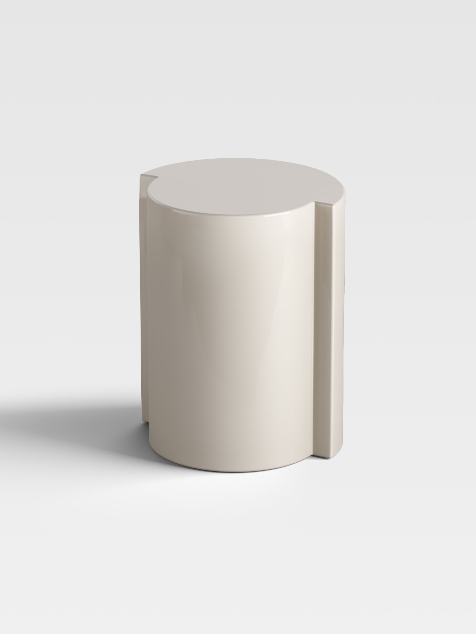 Angled view of Lei in sand finish, showing its soft sculptural contours and artistic craftsmanship from Milan.