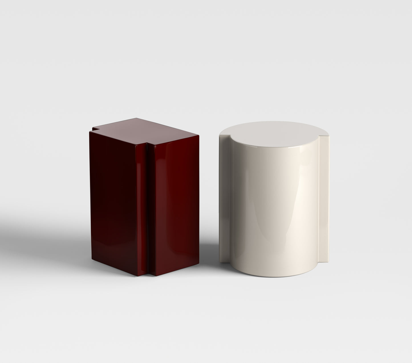 Lui in burgundy and lei in sand lacquer, exclusive furniture pairing that brings warmth, contrast, and sophistication to interior design palettes.